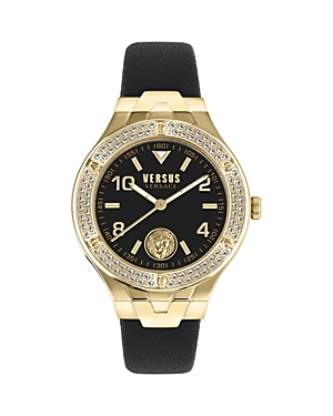 Versus Women's Vittoria Three Hand Black Leather Watch 38mm In Black