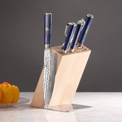 Kita Blue 6-Piece Knife Maple Block Set