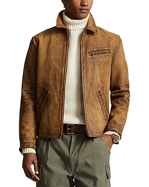 Shop Polo Ralph Lauren Leather Newsboy Jacket In Warren Brown