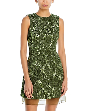 Shop Jason Wu Collection Metallic Marine Jacquard Dress In Deep Olive Multi