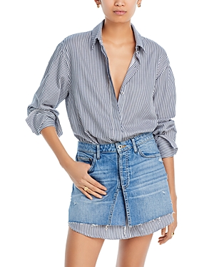 Shop Simkhai Single Piece Shirt & Denim Skirt Dress In Midnight Stripe