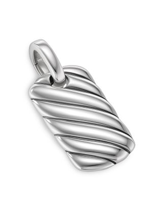 Sterling Silver Sculptured Cable Rectangular Dog Tag Enhancer Pendant