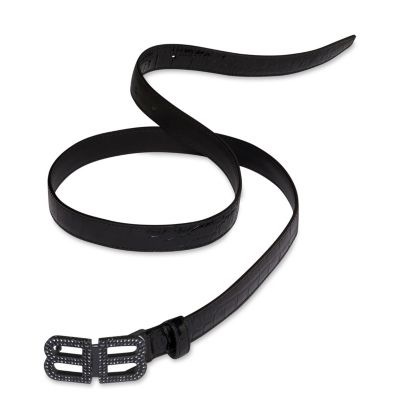 BB Hourglass Thin Belt Crocodile Embossed with Rhinestones