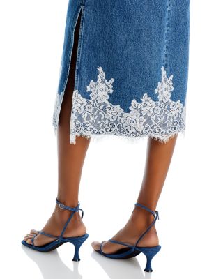 Lace Trim Denim Midi Dress
