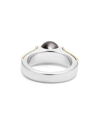 18K Yellow Gold & Sterling Silver Luna Black Tahitian Pearl Caviar Bead Ring