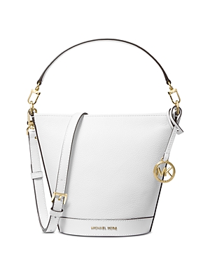 Shop Michael Kors Townsend Small Leather Convertible Bucket Crossbody In Optic White