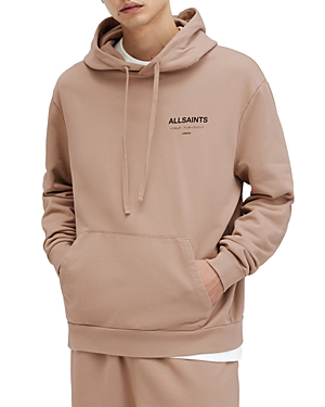 Shop Allsaints Underground Organic Cotton Logo Print Relaxed Fit Hoodie In Toffee Taupe