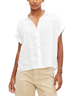 Shop Velvet By Graham & Spencer Linen Short Sleeve Shirt In White