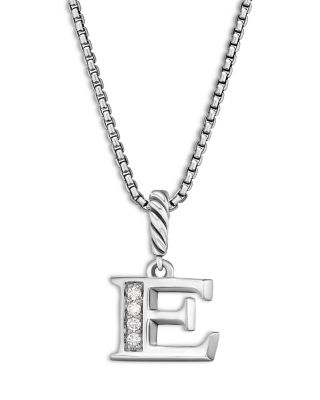 Pav&eacute; Initial Pendant Necklace in Sterling Silver with Diamond, 16"