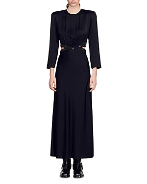 Shop Sandro Eleganzia Cutout Satin Finish Maxi Dress In Black