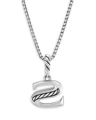 Pav&eacute; Initial Pendant Necklace in Sterling Silver with Diamond, 16"