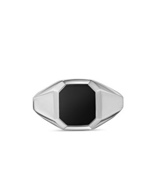 Men's Streamline&reg; Signet Ring in Sterling Silver with Black Onyx, 14mm