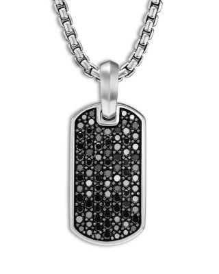 Men's Chevron Tag in Sterling Silver with Black Diamonds, 21mm