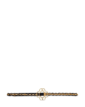 Shop Maje Women's Clover Gold-tone Chain Leather Belt In Black