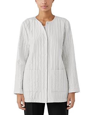 Eileen Fisher Quilted Snap-front Silk Jacket In Bone