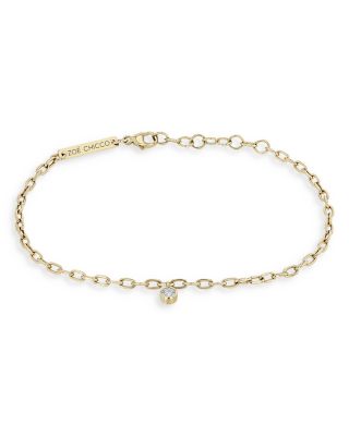 14K Yellow Gold Diamond Dangle Oval Link Bracelet