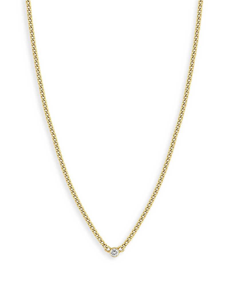 Zoë Chicco 14k Yellow Gold Bezel Diamonds Curb Chain Pendant Necklace, 14-16 In White/gold