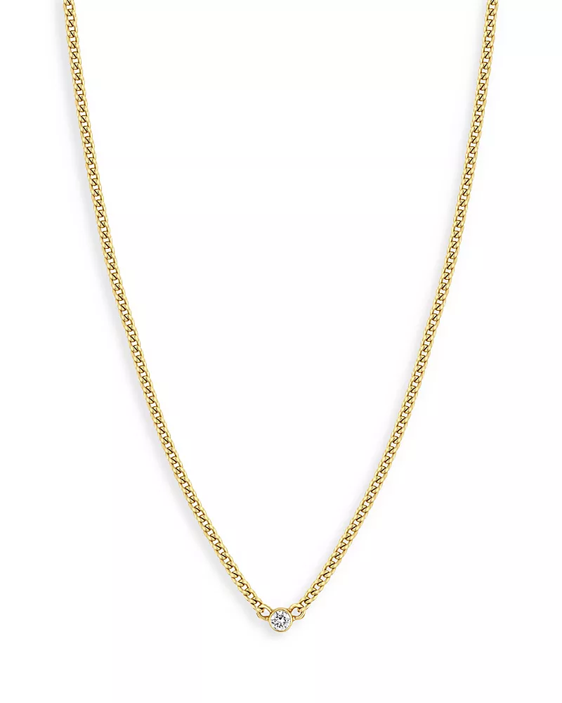 Zoe Chicco 14K Yellow Gold Bezel Diamonds Curb Chain Pendant Necklace, 14