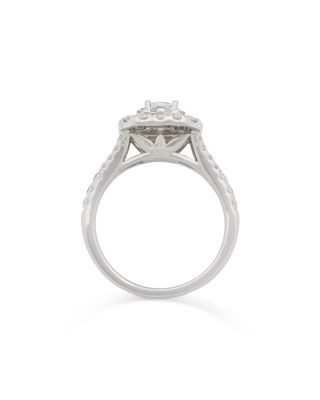 Diamond Princess & Round  Double Halo Ring in 14K White Gold, 1.0 tcw 
