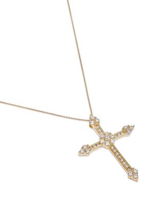 Diamond Cross Pendant Necklace in 14K Yellow Gold, 1.0 tcw 