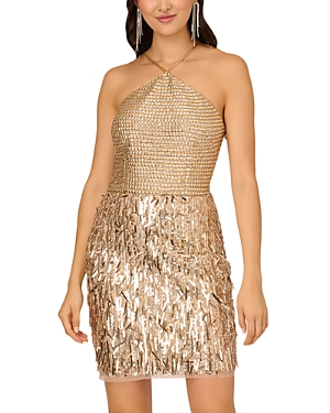Shop Liv Foster Sleeveless Sequined Mini Dress In Light Gold