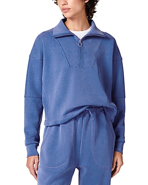 Shop Sweaty Betty Sand Wash Funnel Neck Half Zip Sweatshirt In Lightning Blue