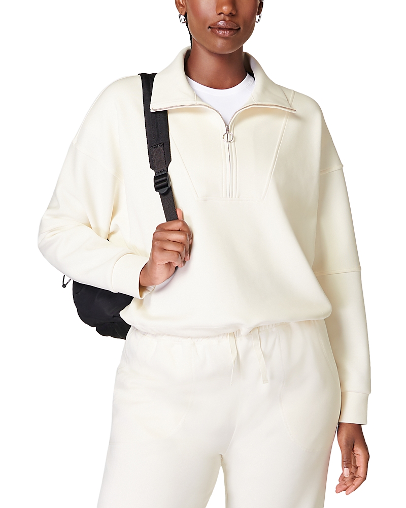 Sweaty Betty Sand Wash Funnel Neck Half Zip Sweatshirt In Studio White