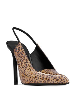 Saint Laurent - Raven Slingback Pumps in Leopard-Print Patent Leather