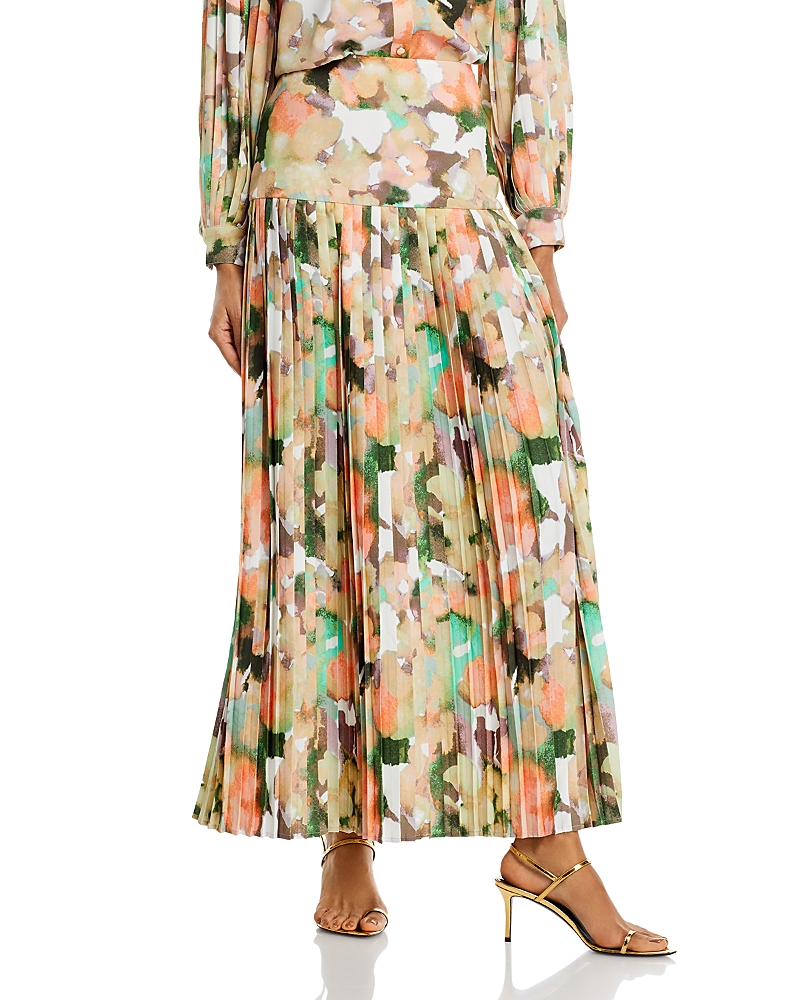 Misook Floral Pleated Maxi Skirt In Clover/green