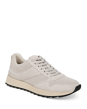Shop Vince Men's Edric Perforated Lace Up Sneakers In Horchata