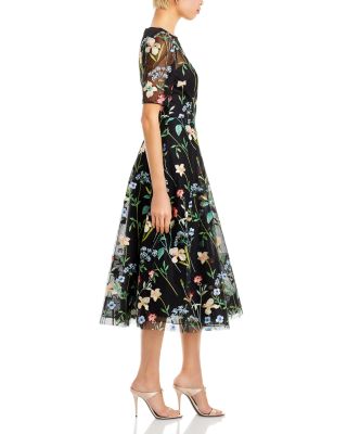 Floral Embroidered Tulle Midi Dress