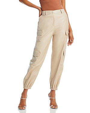 Aqua Faux Leather Cargo Trousers - 100% Exclusive In Tan