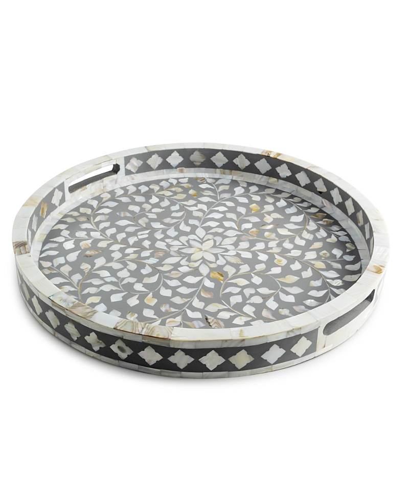 Gauri Kohli Jodhpur Mother Of Cultivated Pearl Decorative Tray, 18 In Gray