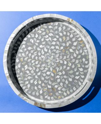  Jodhpur Mother of cultivated Pearl Decorative Tray - Black, 18&amp;#x22;