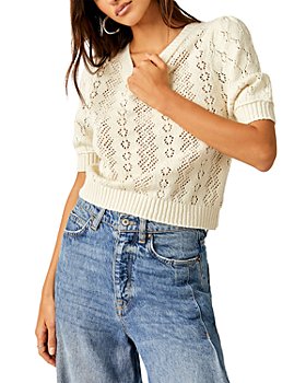 Free People Pretty Pointelle Knit Sweater Vee Ivory size small
