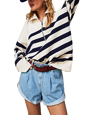 Free People Danni High Rise Pleated Denim Shorts in Open Sky