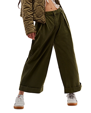 Free People After Love Roll Cuff Wide Leg Pants In Moss Song