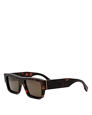 Shop Fendi Signature Rectangular Sunglasses, 53mm In Havana/brown Solid
