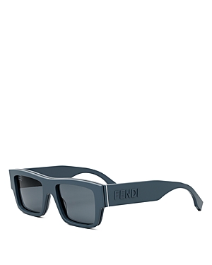 Fendi Men's Signature Rectangle Logo Sunglasses In Blue/blue Solid