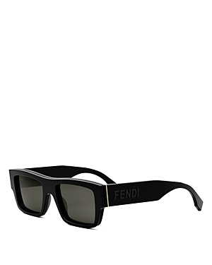 Shop Fendi Signature Rectangular Sunglasses, 53mm In Black/gray Solid