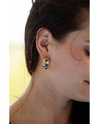 Bold Labradorite Hoop Earrings in 18K Gold Plated