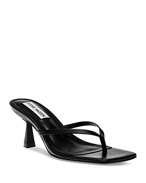 Shop Steve Madden Women's Allies Slip On Thong High Heel Sandals In Black Leather