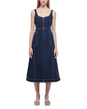 Simkhai Manson Sleeveless Cotton Belted Midi Dress In Midnight