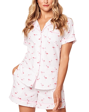Shop Petite Plume Flamingo Short Sleeve Shorts Pajama Set In White