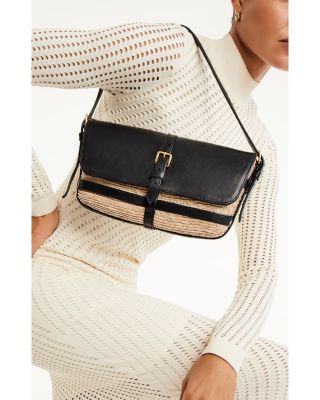 Watermill Leather and Raffia Flap Shoulder Bag