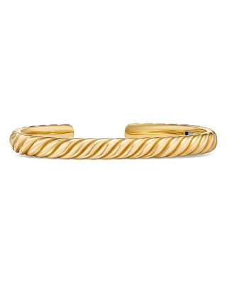Men's Sculpted Cable Cuff Bracelet in 18K Yellow Gold, 7mm