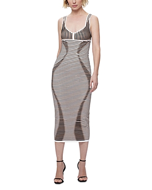 Shop Herve Leger The Layla 3d Layered Striped Midi Dress In Alab Dune