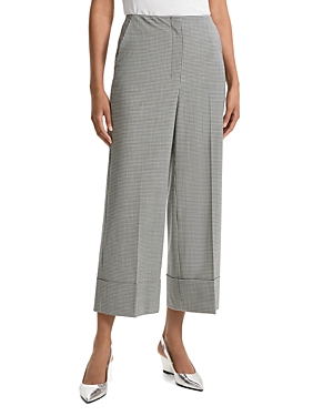 Shop Theory Wide Leg Check Cropped Pants In Black Multi