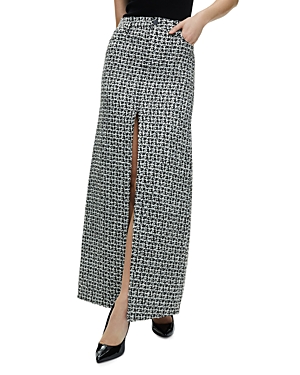 Shop Alice And Olivia Rye Tweed Maxi Skirt In Black/off White
