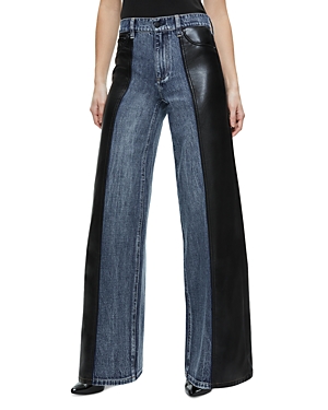 Alice And Olivia Trish Two Tone Mid Rise Pants In Brooklyn Blue